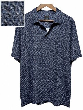 GREG NORMAN ML75 Play Dry Golf Polo Blue Geometric Performance XL